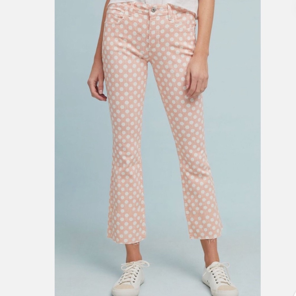 Anthropologie Pilcro and The Letterpress High-Rise Bootcut Polka Dot Jeans, pink